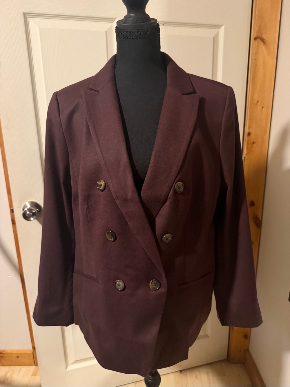 Talbots Womens Double-Breasted Burgundy Blazer Jacket, Size 16P
